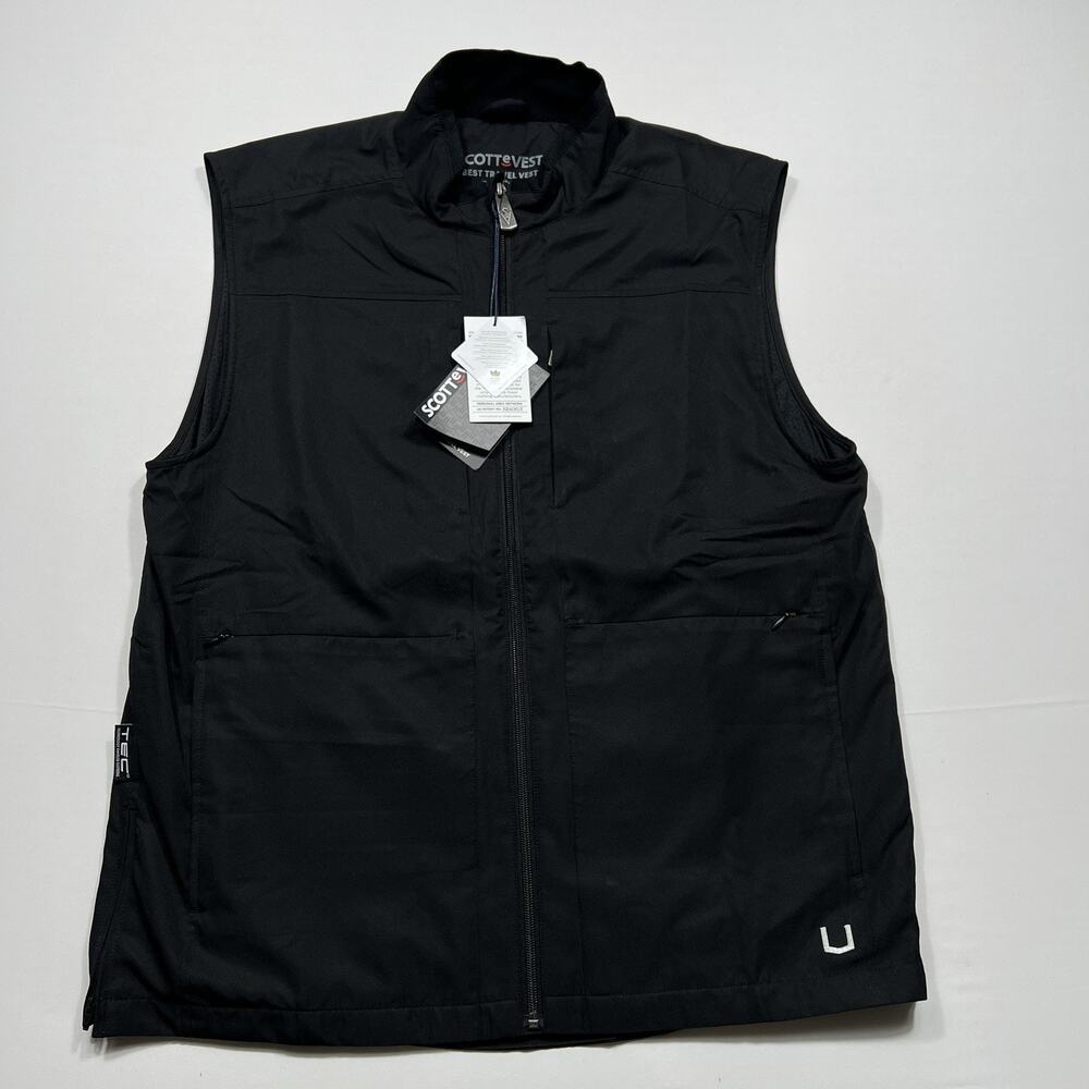 NWT SCOTTeVEST Men’s Large Travel Black Vest Pocket Map Full Zip TEC 26 pockets